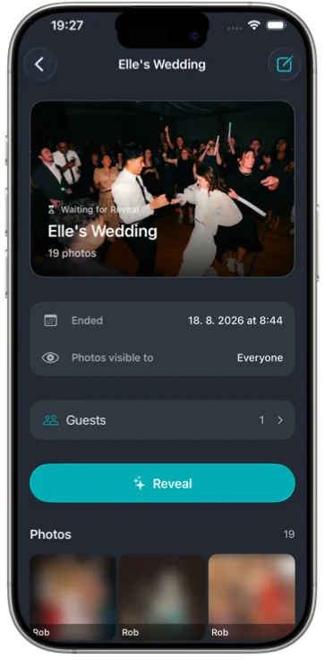 A film waiting for reveal, with blurred thumbnails and a Reveal button.